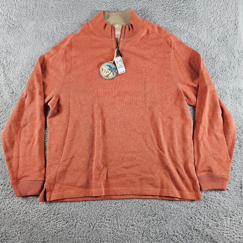 Jos A Bank Sweater Mens XL Orange Long Sleeve 1/4 Zip Mock Neck Casual Pullover